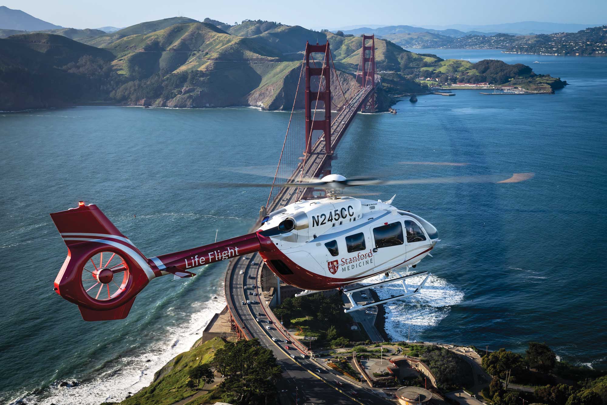 Airbus Helicopter over the Golden Gate Bridge