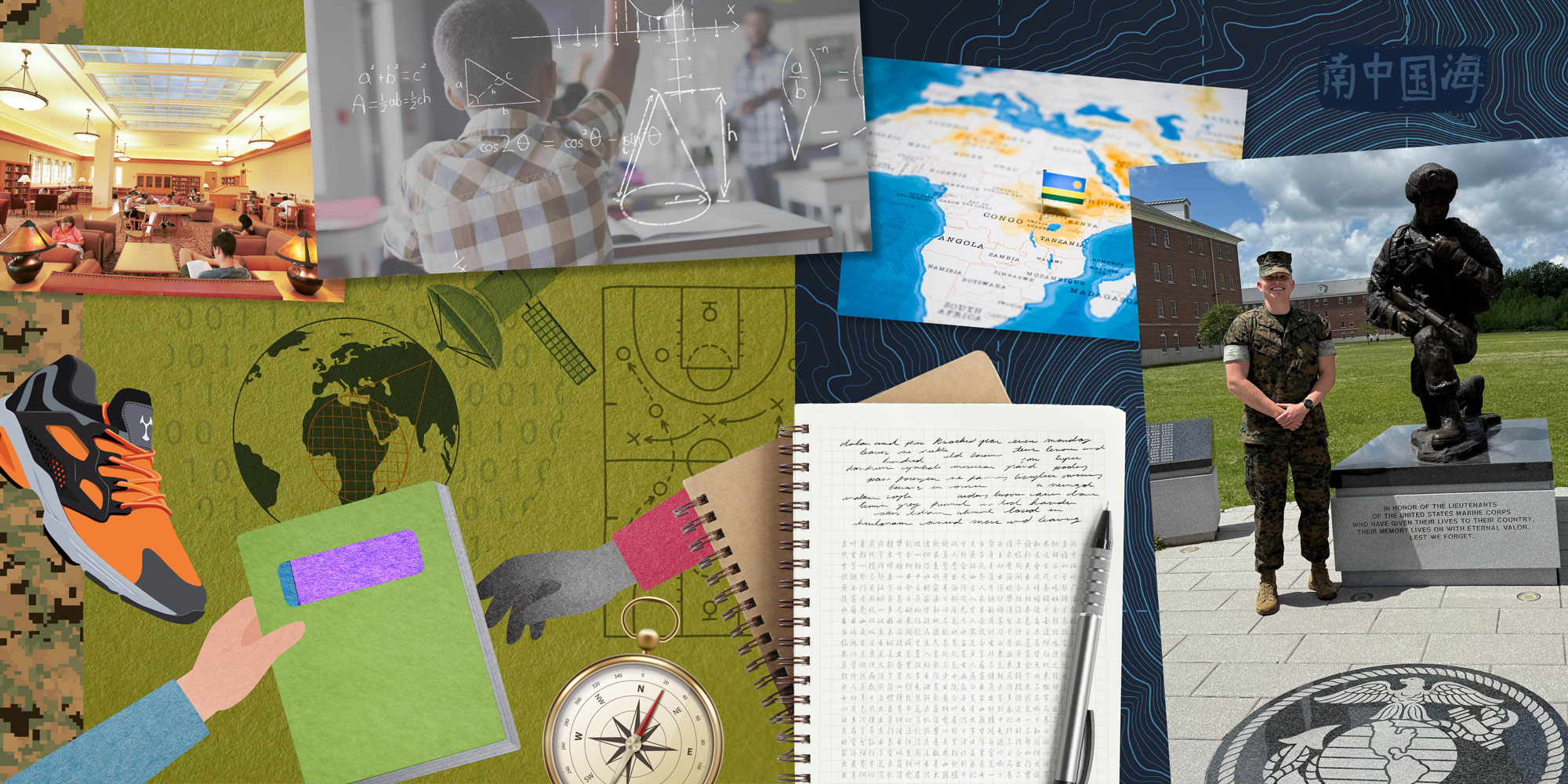 Collage of maps, classroom photos, and Chernik.