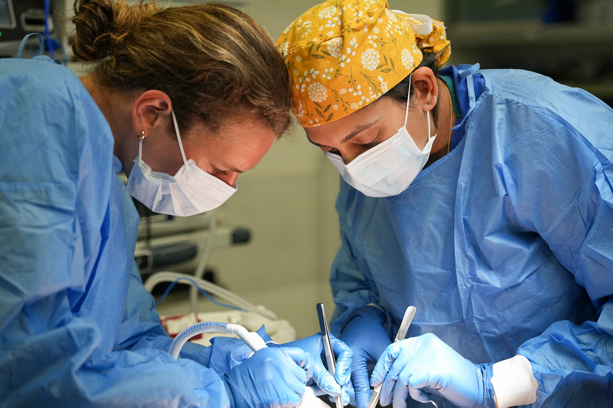 Two surgeons working on a patient
