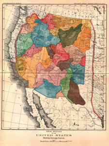 A colorful map of the Western United States. It is divided into oddly-shaped blocks.