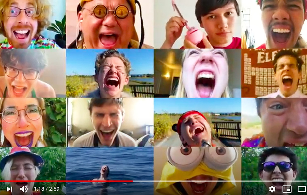 Multiple members of the band screaming on a Zoom session