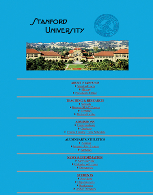 Image of the original Stanford home page, with bright blue background.