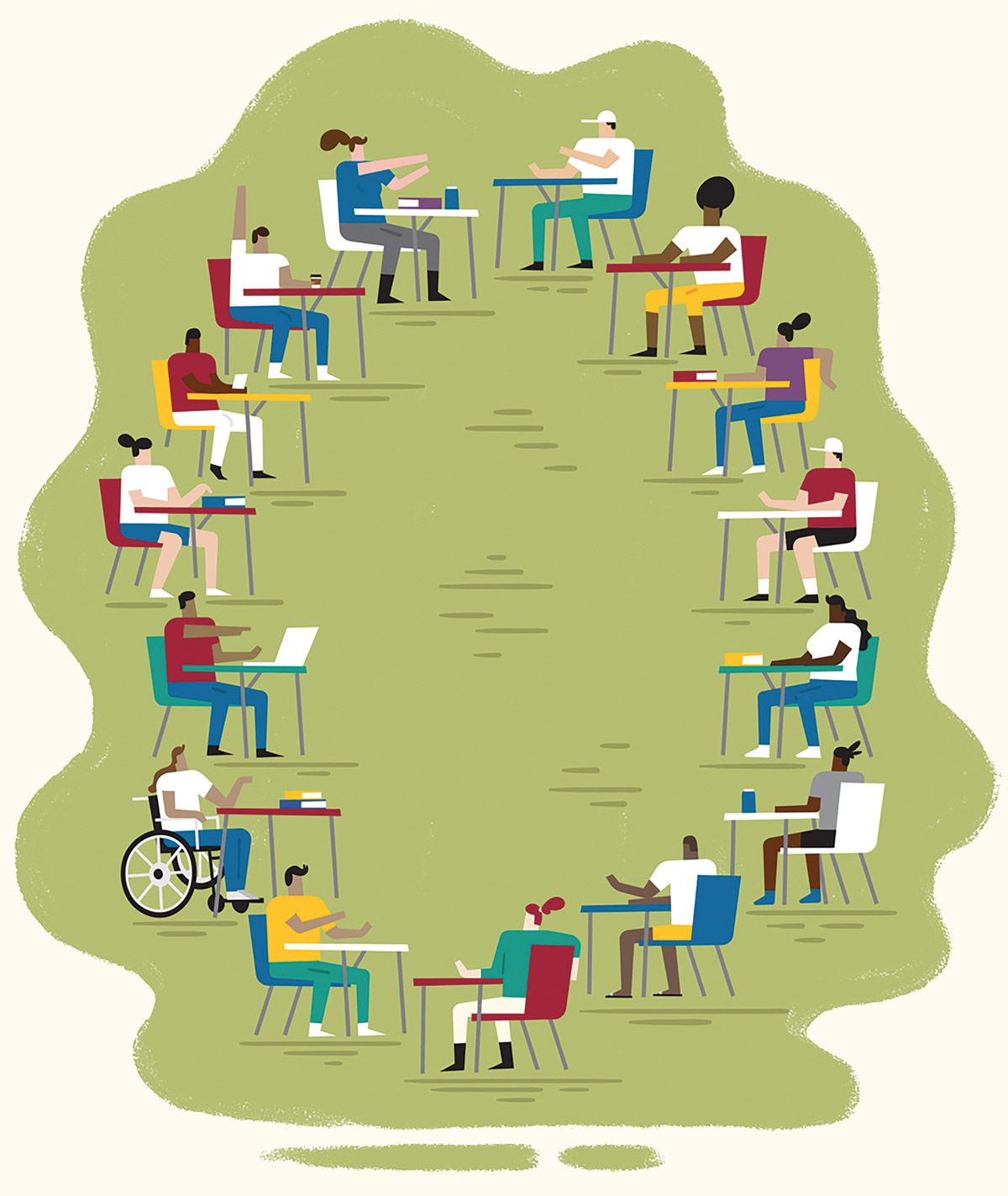 Illustration of students on Stanford campus