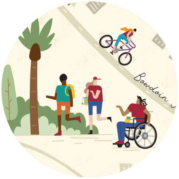 Illustration of students on Stanford campus