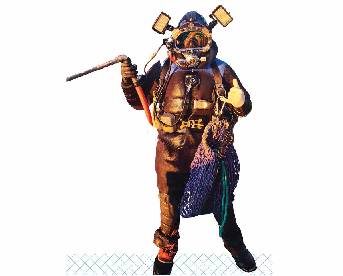 Quigley wearing diving gear.