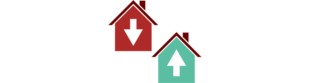 a graphic showing 2 homes with arrows