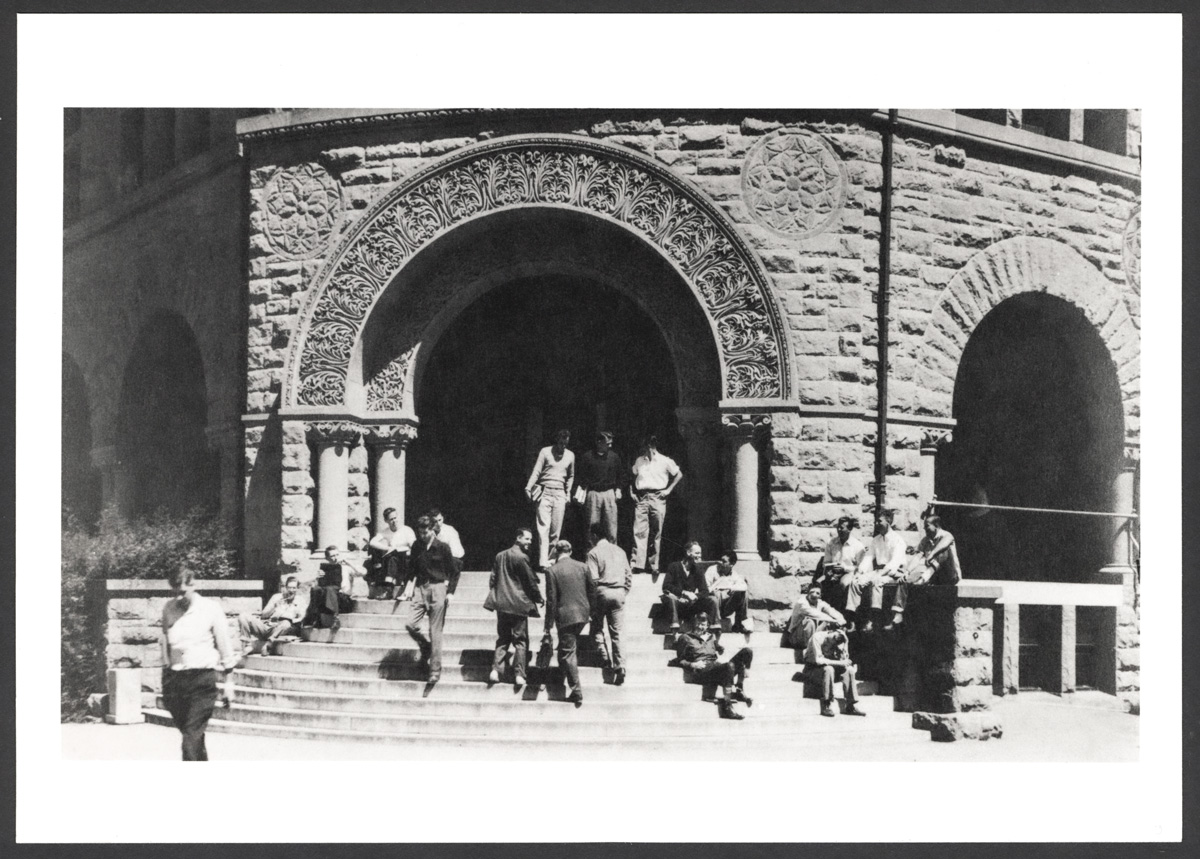1930s students on the steps of the Main Quad's History Corner.