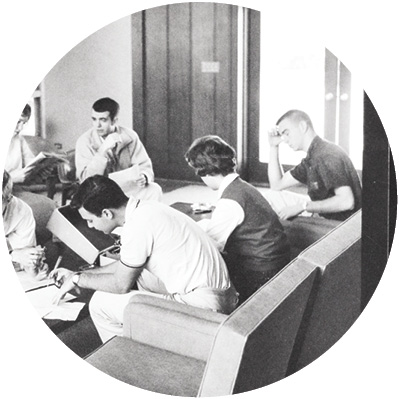 1950s students studying together.