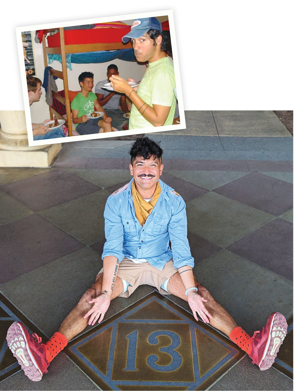 Alvarez in a dorm room in 2006 and in the Quad in 2013.