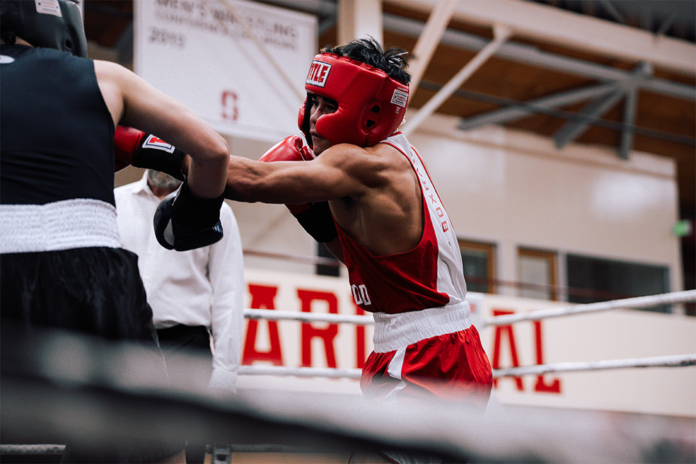 A boxer throwing a punch.