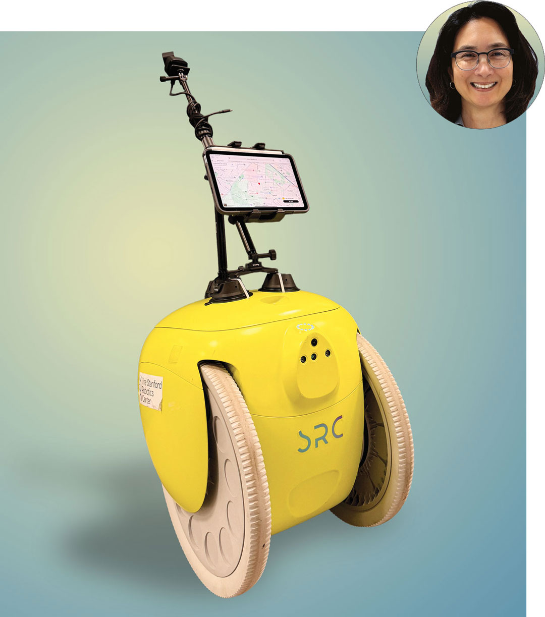 Two photos: An inset of Michele Baldonado's portrait. And a photo of Rosie..