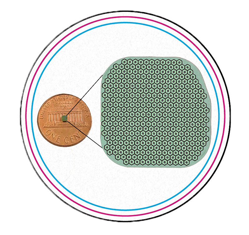 Illustration of the implant size, which fits into a small spot on a penny..