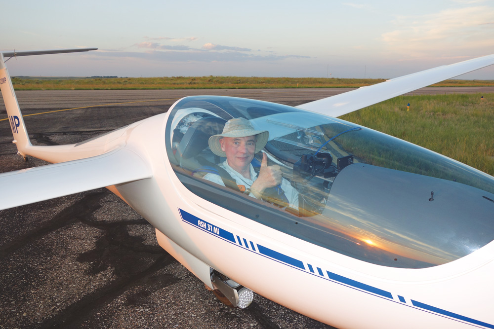 Mitch Polinsky in a glider plane