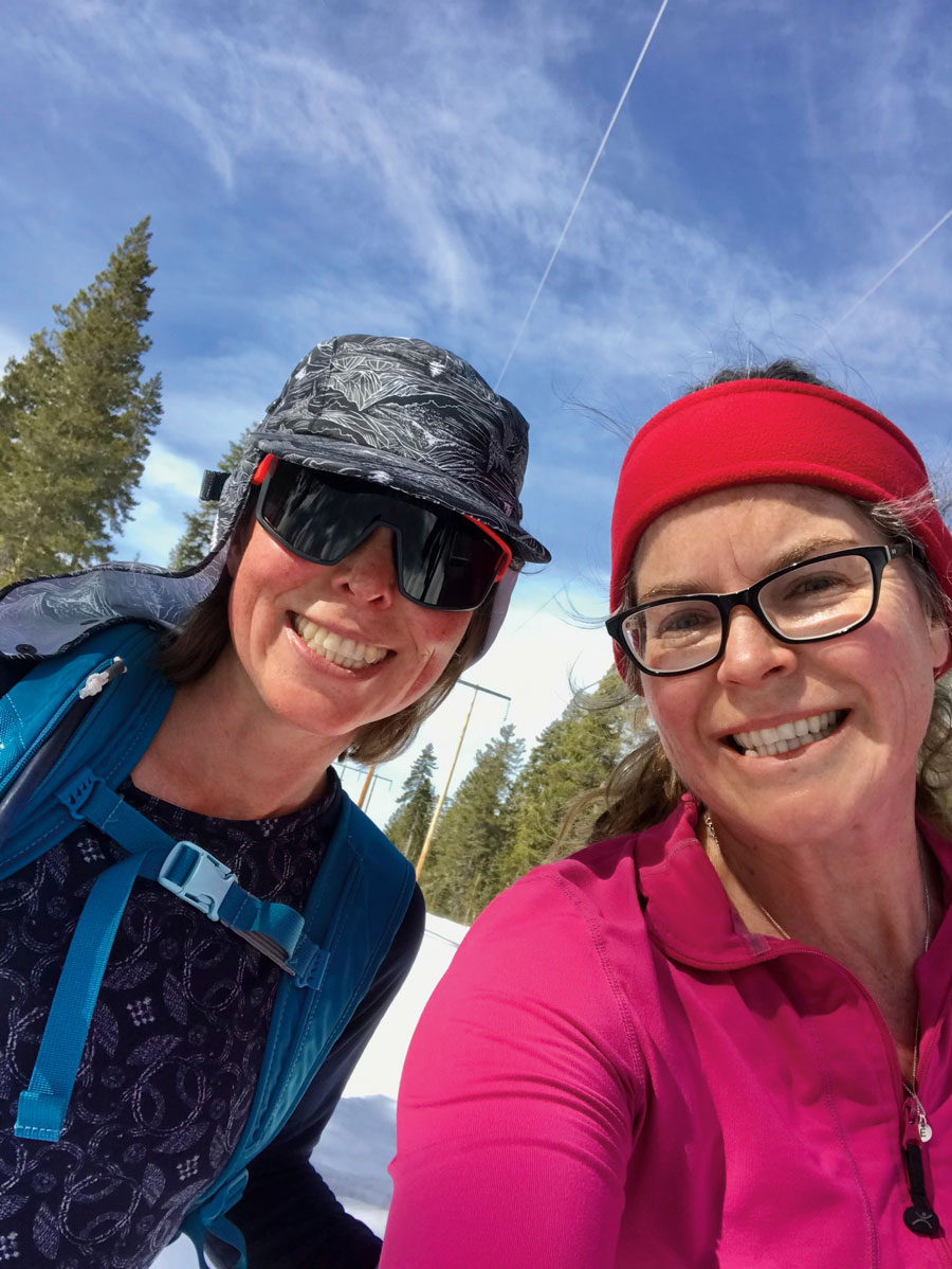 Caroline Clabaugh Seker, left, and Lizabeth Clabaugh on a snow-covered mountain..